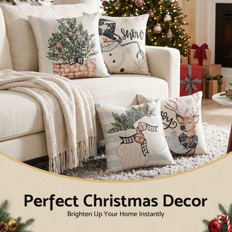jingle jollys christmas cushion covers set of 4 pillow covers 45x45cm with 4 cute patterns blue