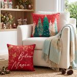 jingle jollys christmas cushion covers set of 4 pillow covers 45x45cm with 4 cute patterns red