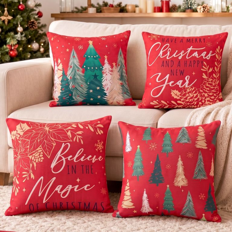 jingle jollys christmas cushion covers set of 4 pillow covers 45x45cm with 4 cute patterns red