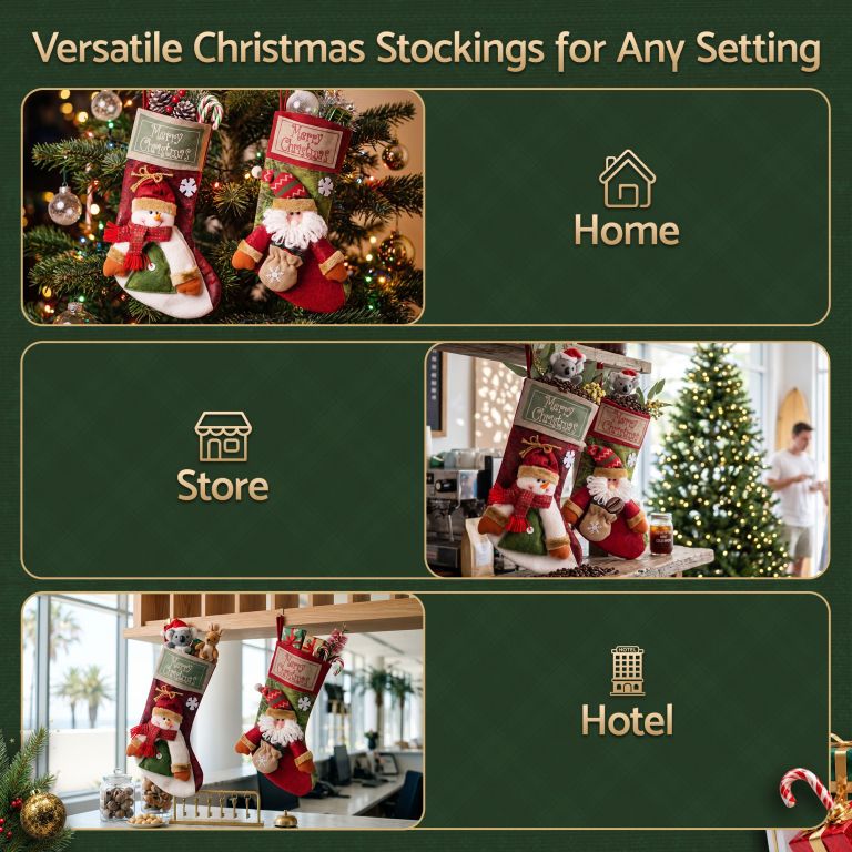 jingle jollys christmas stockings 2 pack large 3d plush santa snowman 43.5cm christmas decor for family holiday christmas party decorations