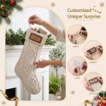 jingle jollys 3pcs personalized christmas stockings with leather patches 16 inch knitted solid colour xmas decor for fireplace mantel, christmas tree, home decoration & holiday party displays