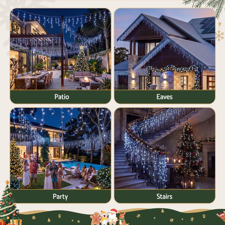 jingle jollys 32m christmas lights solar icicle string lights 960 led cool white jingle jollys 32m christmas lights solar icicle string lights 960 led cool white