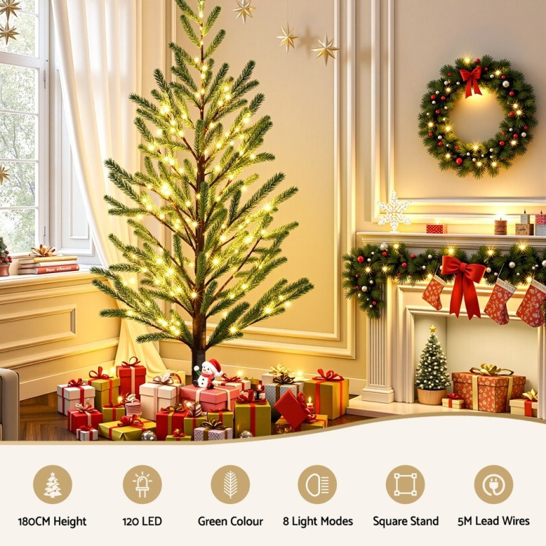 jingle jollys christmas tree 1.8m pre lit led xmas tree 8 modes party decoration