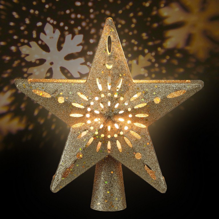 jingle jollys christmas tree topper star snowflake projector party glitter gold