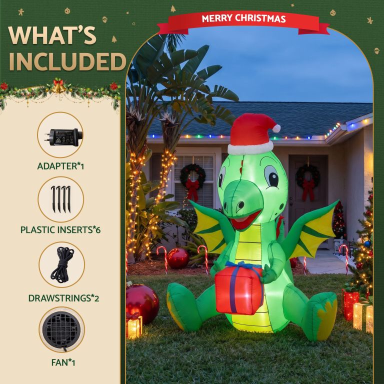 jingle jollys christmas inflatable dragon 1.8m height led outdoor decorations illuminated