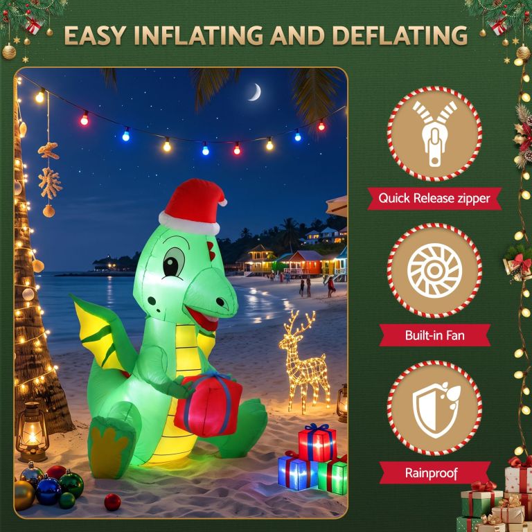 jingle jollys christmas inflatable dragon 1.8m height led outdoor decorations illuminated