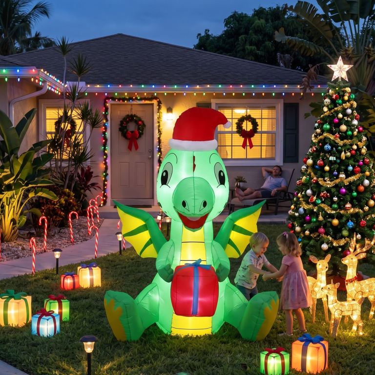 jingle jollys christmas inflatable dragon 1.8m height led outdoor decorations illuminated