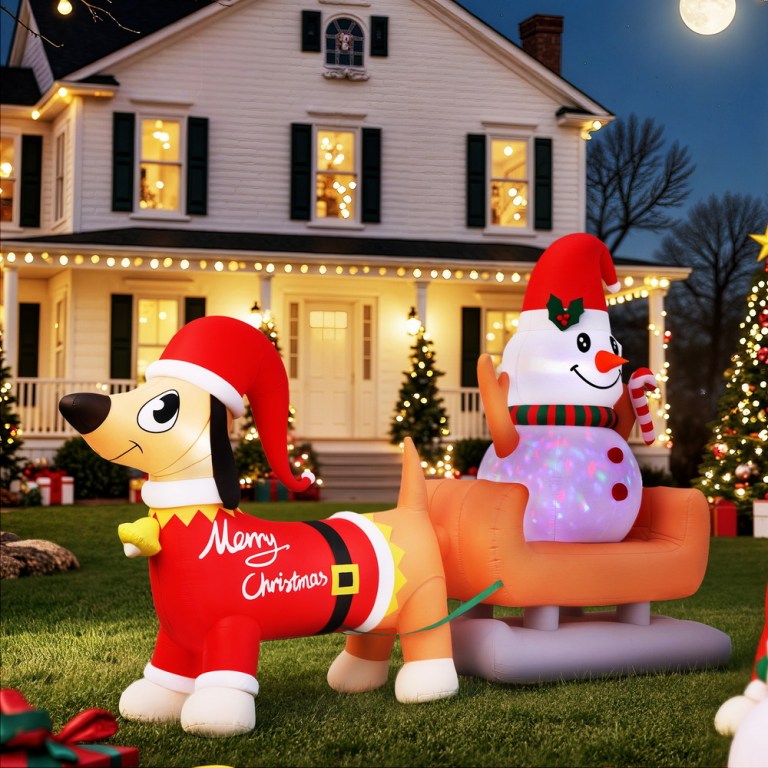 jingle jollys christmas inflatable snowman dog 4.2m tall outdoor decorations illuminated jingle jollys christmas inflatable snowman dog 4.2m tall outdoor decorations illuminated