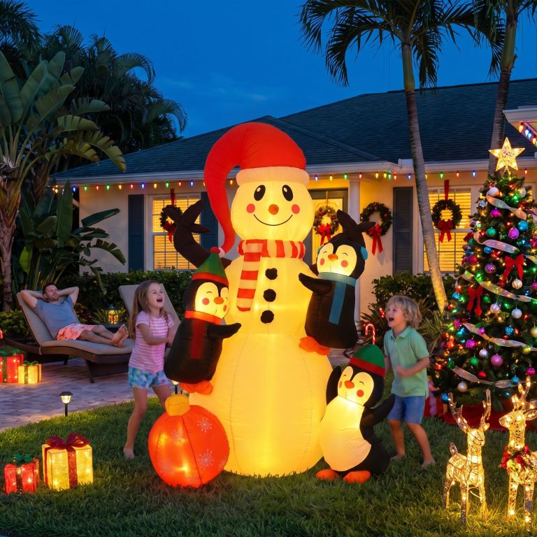 jingle jollys christmas inflatable snowman 1.8m height led outdoor decorations warm light