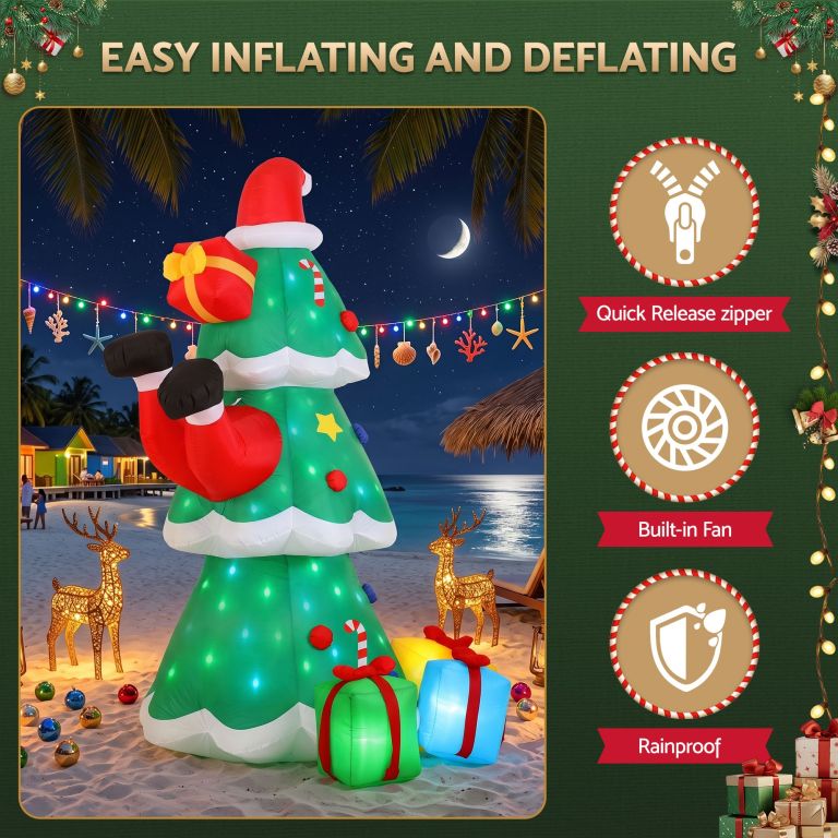 jingle jollys christmas inflatable santa tree 2.5m height flashing light decorations illuminated