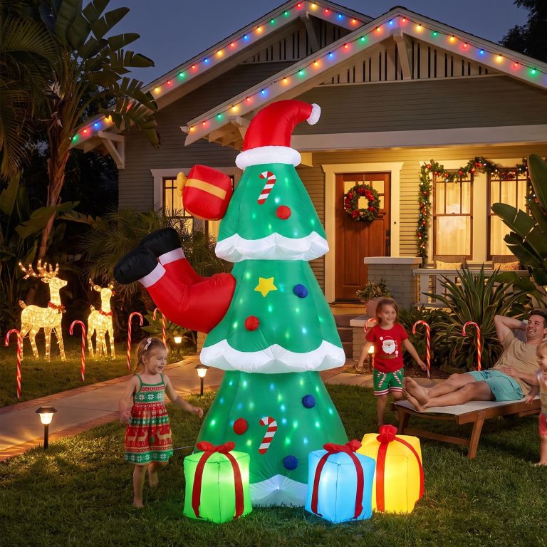 jingle jollys christmas inflatable santa tree 2.5m height flashing light decorations illuminated