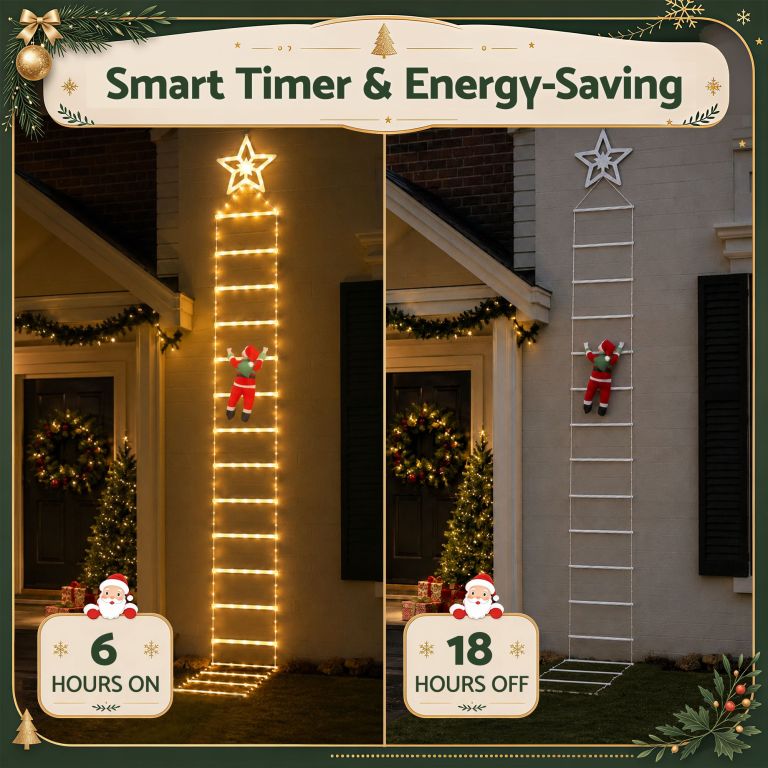 jingle jollys christmas ladder lights santa 3.4m 328led hanging decor warm white