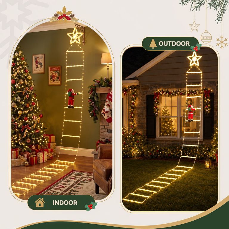 jingle jollys christmas ladder lights santa 3.4m 328led hanging decor warm white