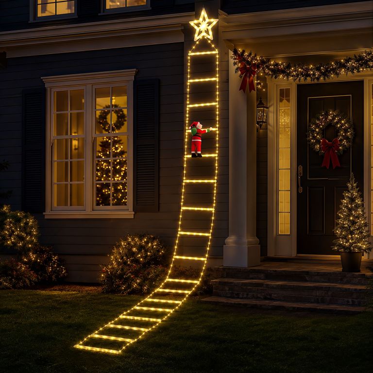 jingle jollys christmas ladder lights santa 3.4m 328led hanging decor warm white