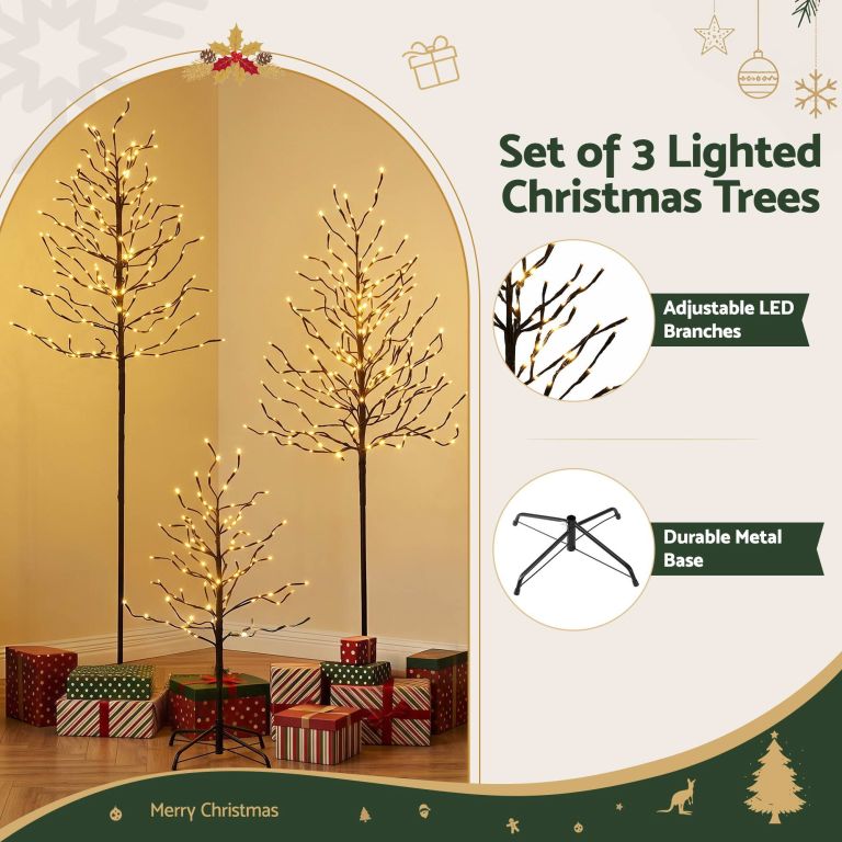 jingle jollys 3 pack led christmas tree lighted birch tree indoor outdoor xmas decor warm white jingle jollys 3 pack led christmas tree lighted birch tree indoor outdoor xmas decor warm white
