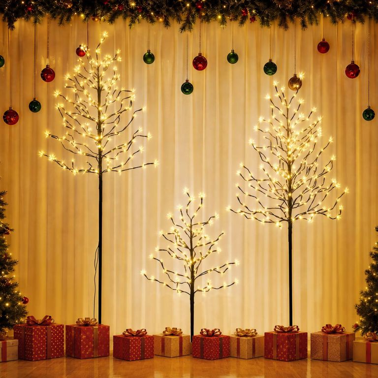 jingle jollys 3 pack led christmas tree lighted birch tree indoor outdoor xmas decor warm white jingle jollys 3 pack led christmas tree lighted birch tree indoor outdoor xmas decor warm white