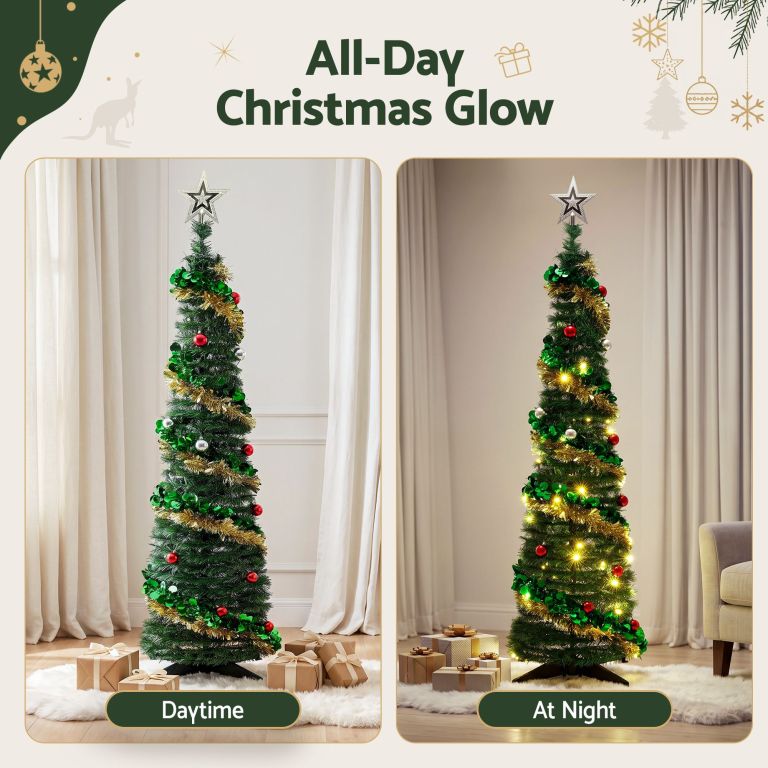 jingle jollys pop up christmas tree pre decorated warm white led 160cm jingle jollys pop up christmas tree pre decorated warm white led 160cm