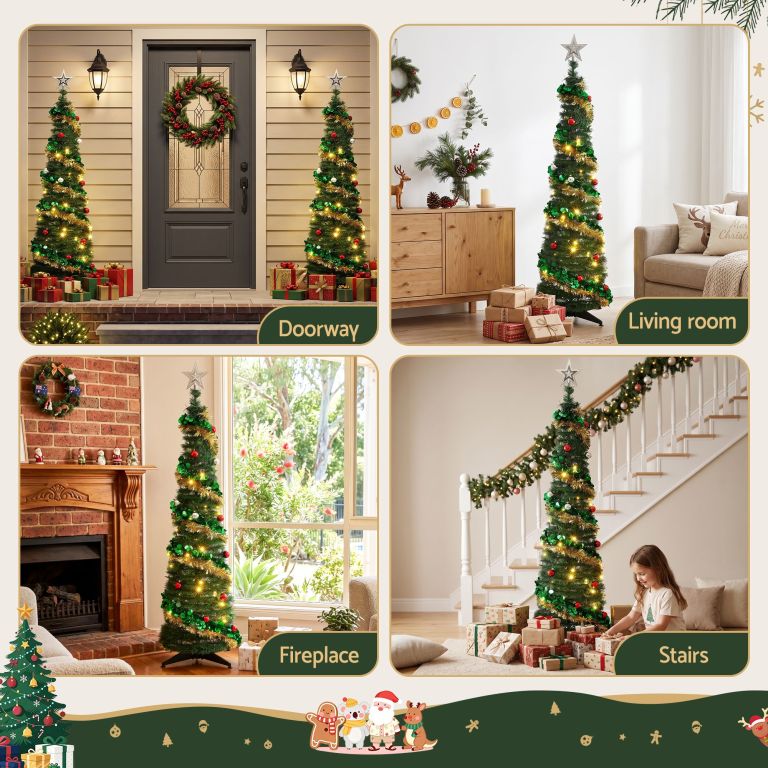 jingle jollys pop up christmas tree pre decorated warm white led 160cm jingle jollys pop up christmas tree pre decorated warm white led 160cm