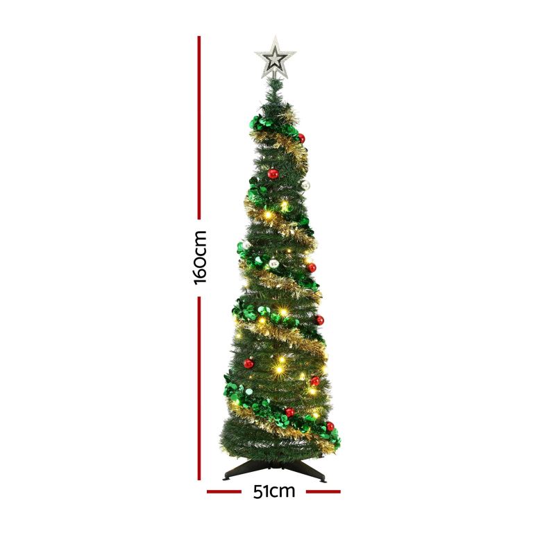 jingle jollys pop up christmas tree pre decorated warm white led 160cm jingle jollys pop up christmas tree pre decorated warm white led 160cm