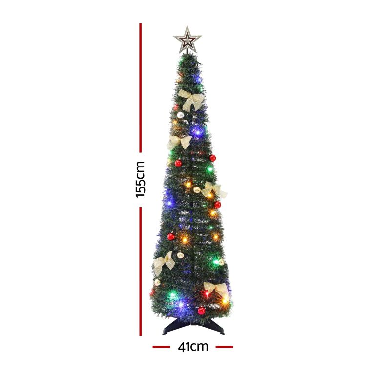 jingle jollys pop up christmas tree pre decorated multicolour led 155cm