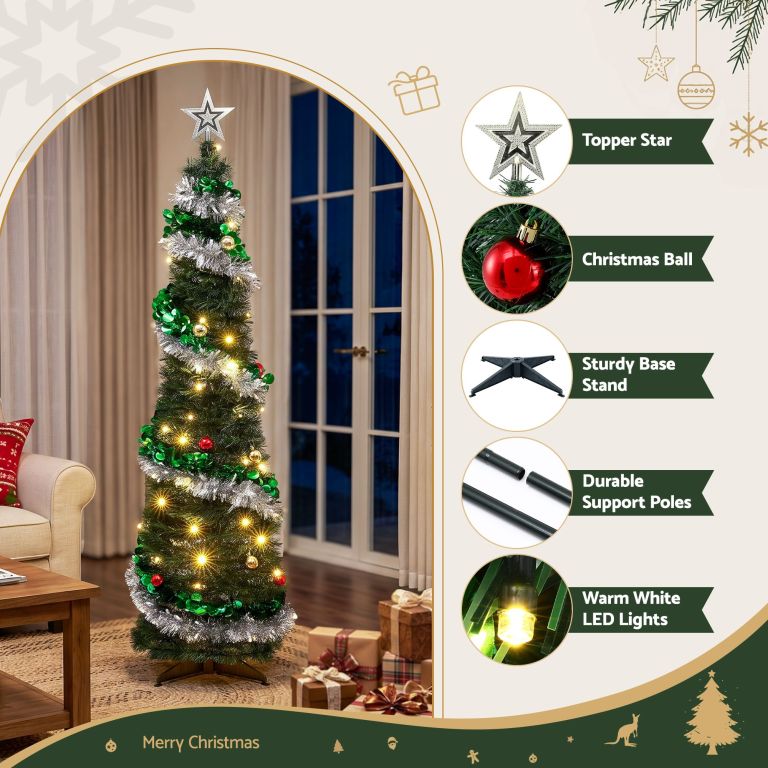jingle jollys pop up christmas tree pre decorated warm white led 155cm