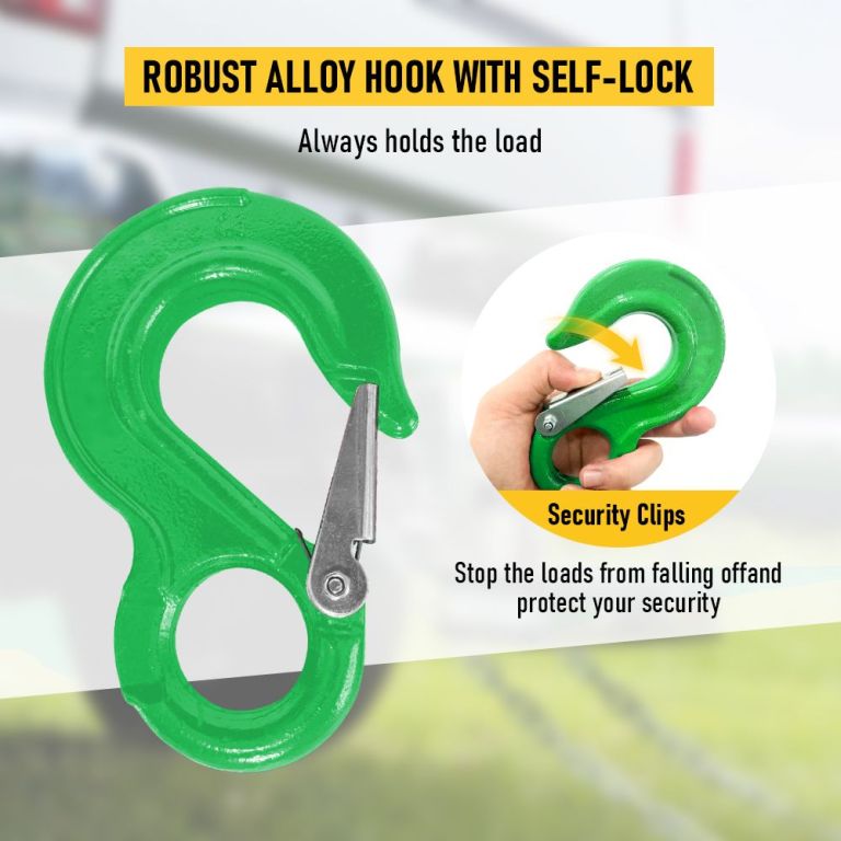 2sets 2t sling hook with hammerlock heavy duty safety latch swivel winch hook for trailer safety chain green