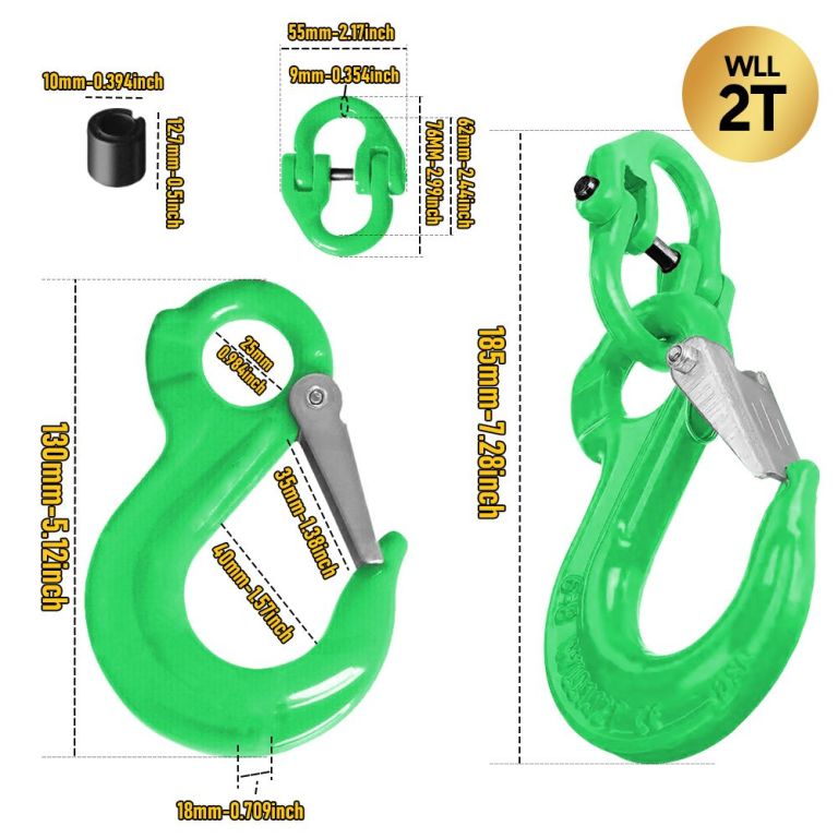 2sets 2t sling hook with hammerlock heavy duty safety latch swivel winch hook for trailer safety chain green