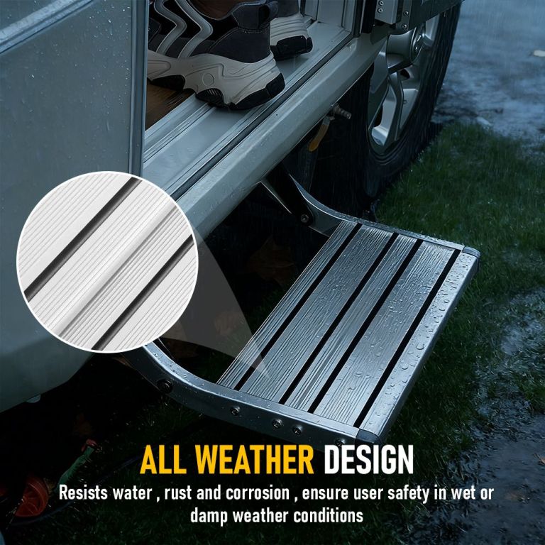 heavy duty pull out caravan step – folding aluminium rv entry step, non slip portable camping step, space saving retractable design, 58 x 54 x 17cm