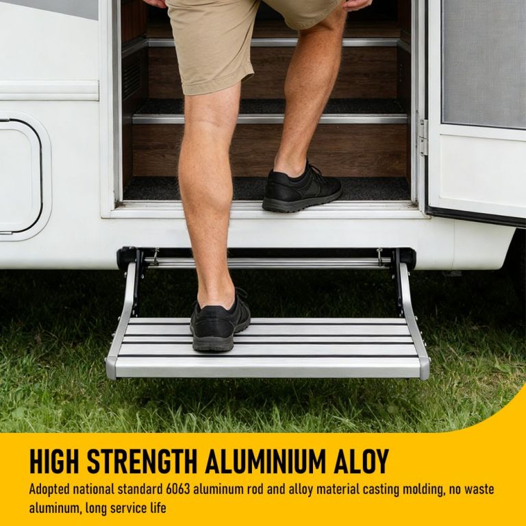 heavy duty pull out caravan step – folding aluminium rv entry step, non slip portable camping step, space saving retractable design, 58 x 54 x 17cm
