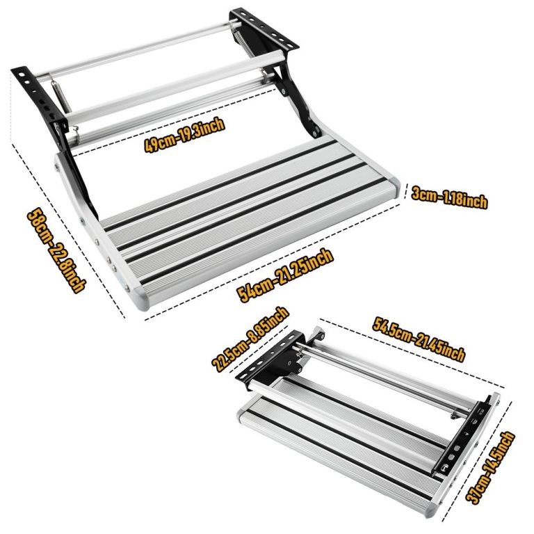 heavy duty pull out caravan step – folding aluminium rv entry step, non slip portable camping step, space saving retractable design, 58 x 54 x 17cm