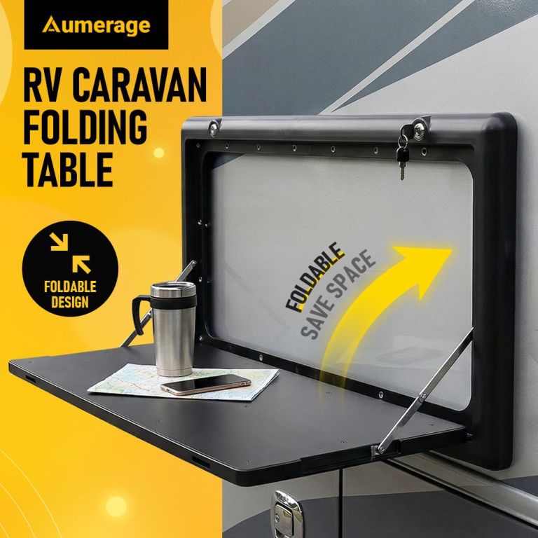 folding caravan table – lockable space saving portable table for camper, motorhome & rv, 25kg capacity, black folding caravan table – lockable space saving portable table for camper, motorhome & rv, 25kg capacity, black