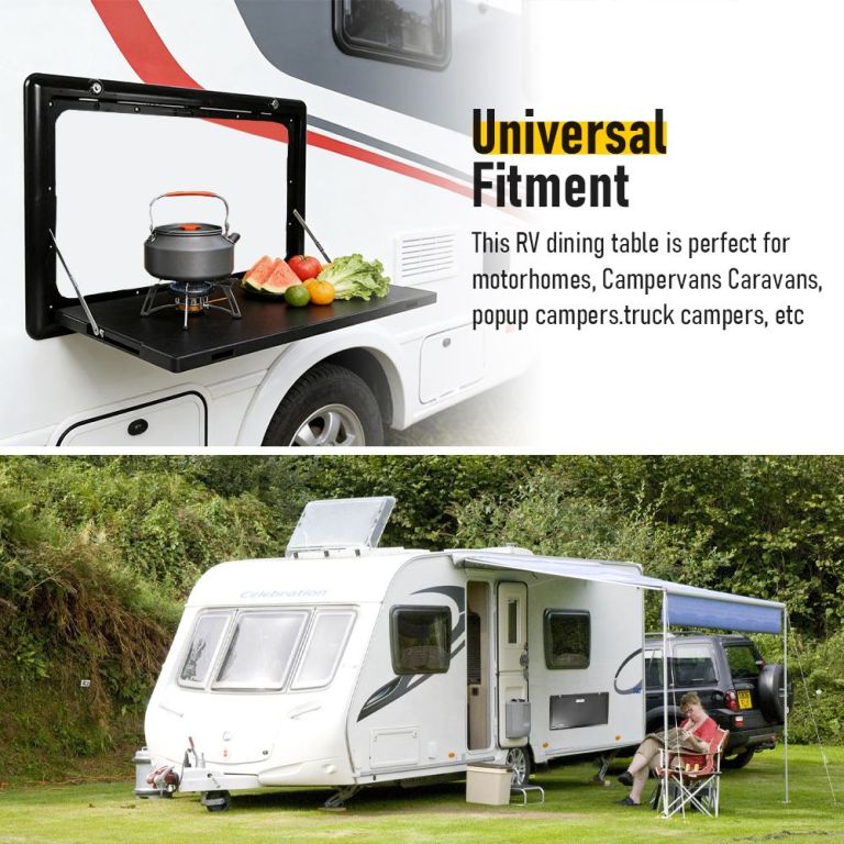 folding caravan table – lockable space saving portable table for camper, motorhome & rv, 25kg capacity, black folding caravan table – lockable space saving portable table for camper, motorhome & rv, 25kg capacity, black