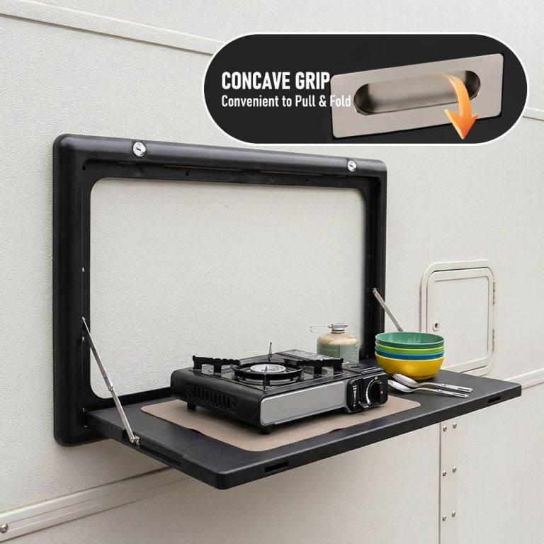folding caravan table – lockable space saving portable table for camper, motorhome & rv, 25kg capacity, black folding caravan table – lockable space saving portable table for camper, motorhome & rv, 25kg capacity, black