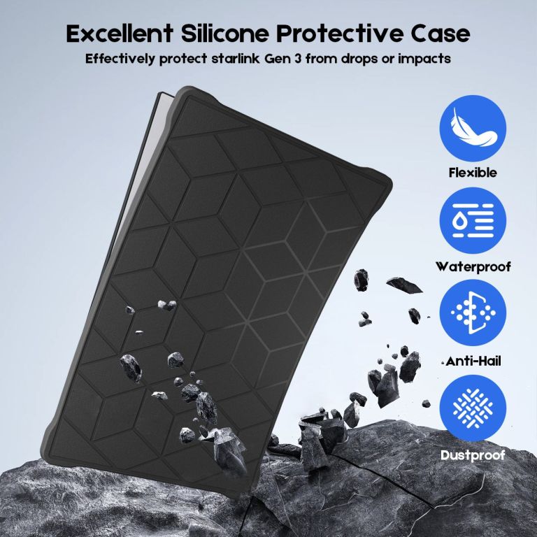 silicone cover for starlink gen 3 standard, waterproof protective case, anti scratch, sand & hail protection, black