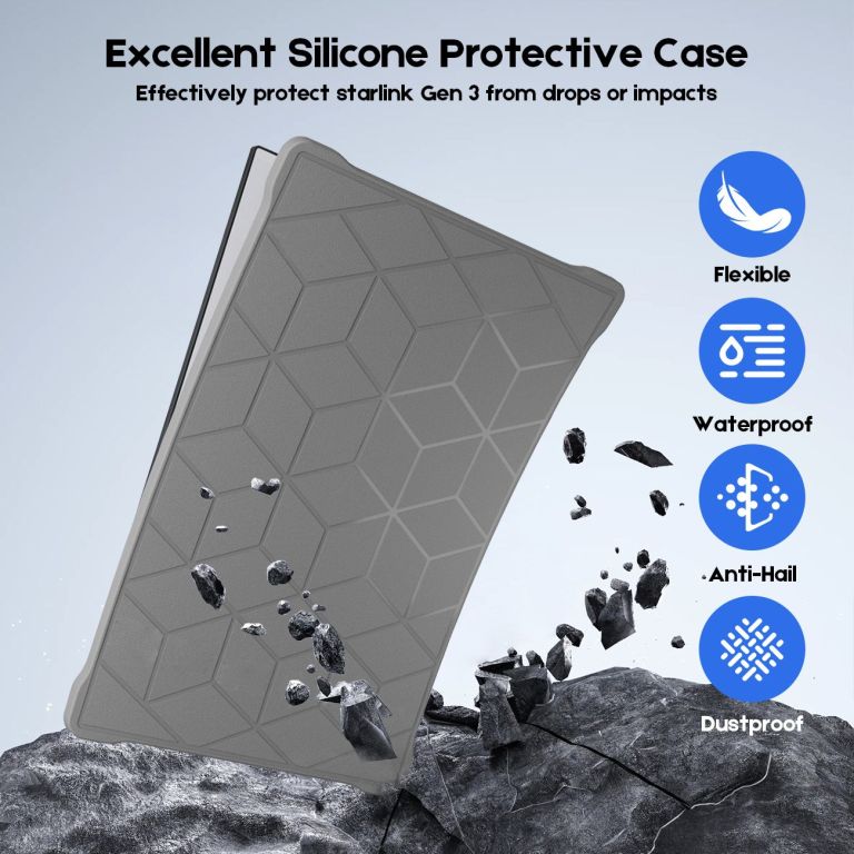 silicone cover for starlink gen 3 standard, waterproof protective case, anti scratch, sand & hail protection, grey silicone cover for starlink gen 3 standard, waterproof protective case, anti scratch, sand & hail protection, grey