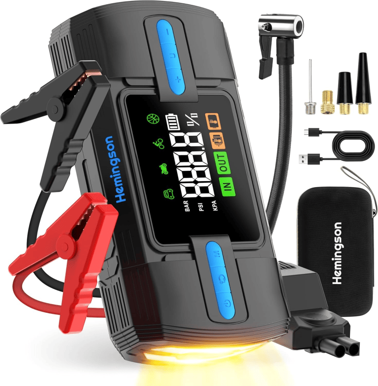 car jump starter with air compressor, hemingson 160psi 3000a portable car battery jump starter (9.0l gas/8.0l diesel), 12v car battery jump box jumper starter with oversized lcd display, lights car jump starter with air compressor, hemingson 160psi 3000a portable car battery jump starter (9.0l gas/8.0l diesel), 12v car battery jump box jumper starter with oversized lcd display, lights