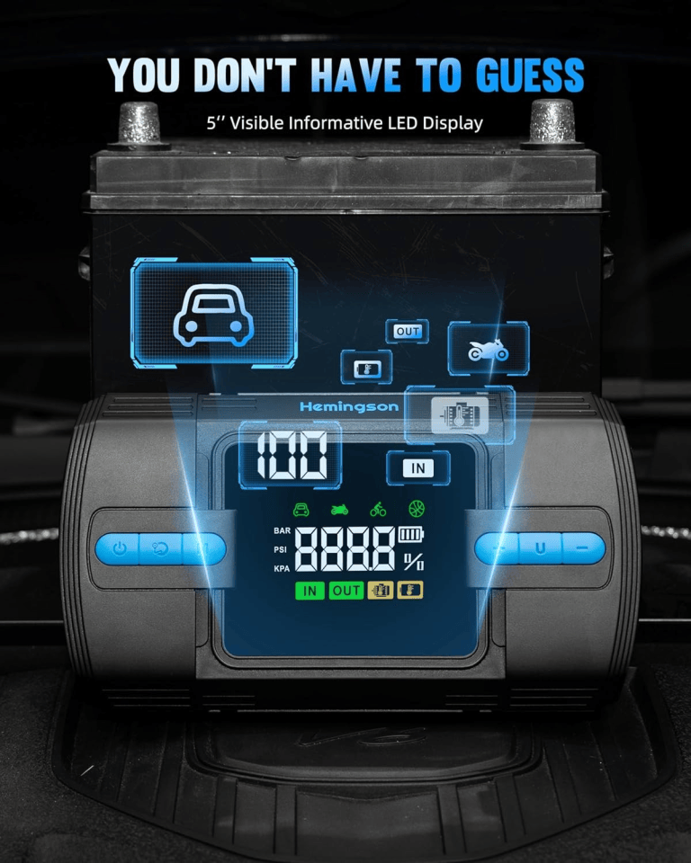 car jump starter with air compressor, hemingson 160psi 3000a portable car battery jump starter (9.0l gas/8.0l diesel), 12v car battery jump box jumper starter with oversized lcd display, lights car jump starter with air compressor, hemingson 160psi 3000a portable car battery jump starter (9.0l gas/8.0l diesel), 12v car battery jump box jumper starter with oversized lcd display, lights