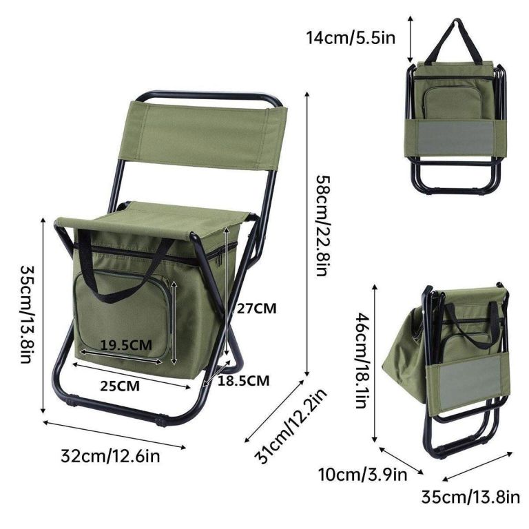 folding camping chair with storage bag lightweight portable outdoor fishing stool green