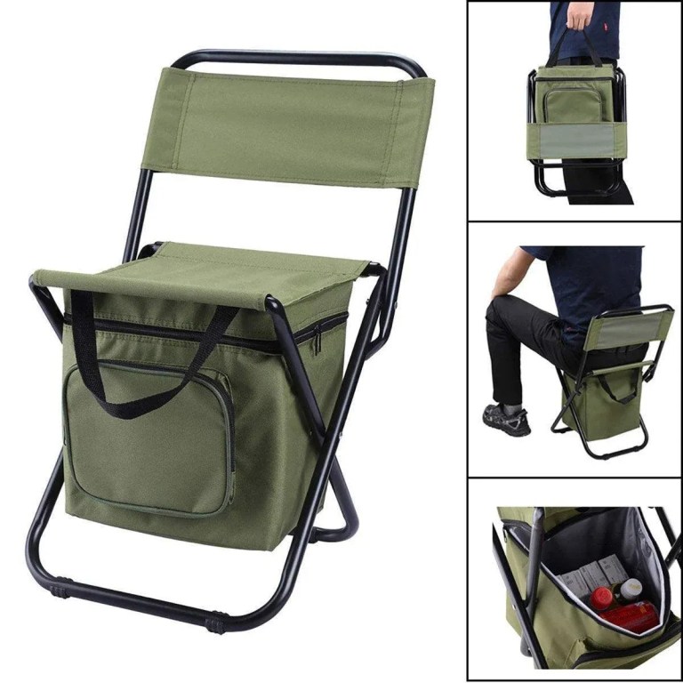 folding camping chair with storage bag lightweight portable outdoor fishing stool green