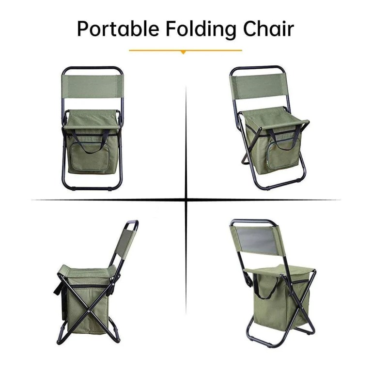 folding camping chair with storage bag lightweight portable outdoor fishing stool green