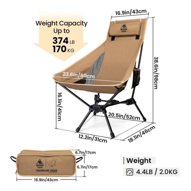 portable high back camping chair khaki