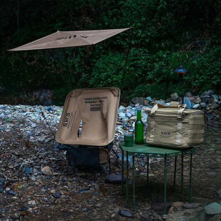 sunshade awning folding chair set khaki