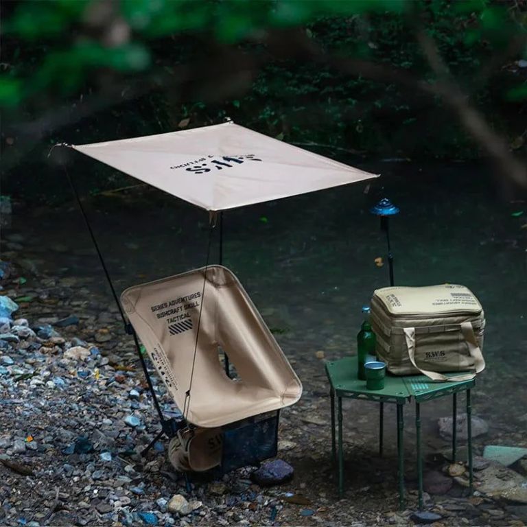 sunshade awning folding chair set khaki