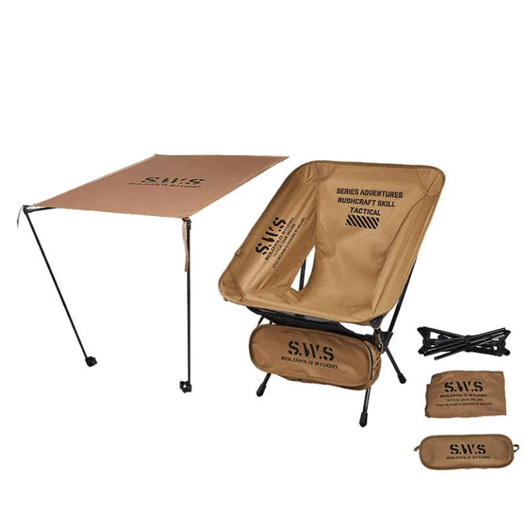sunshade awning folding chair set khaki