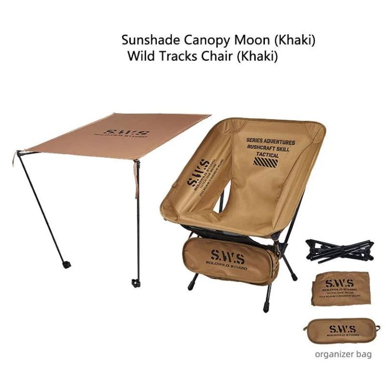 sunshade awning folding chair set khaki