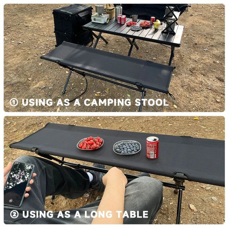 folding double camping stool black