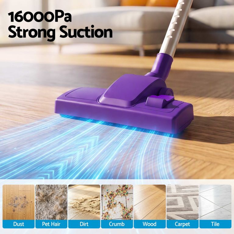 devanti 3 in 1 corded stick vacuum cleaner, 16000pa strong suction, purple