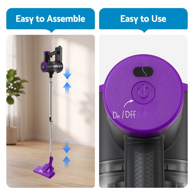 devanti 3 in 1 corded stick vacuum cleaner, 16000pa strong suction, purple