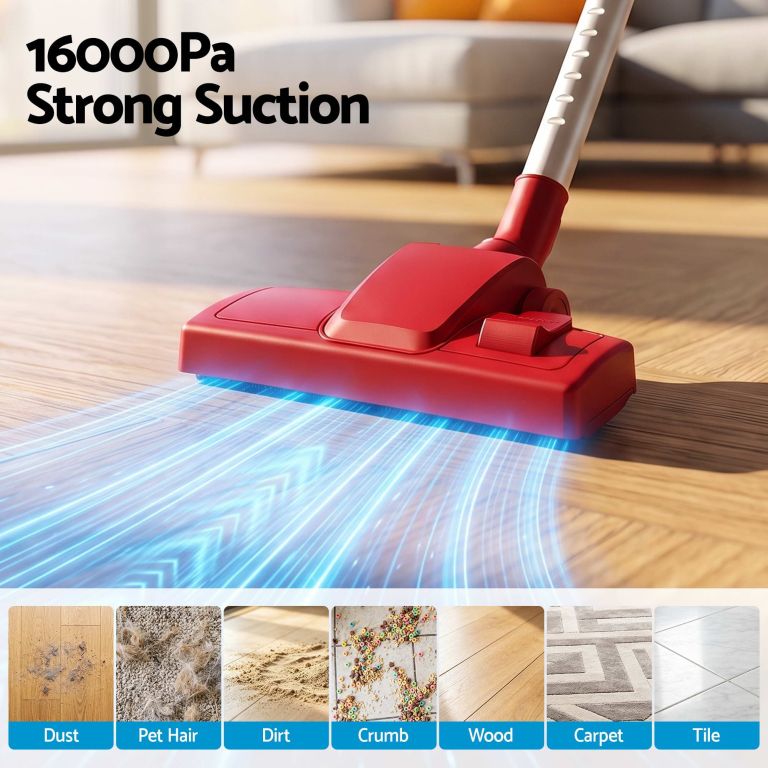devanti 3 in 1 corded stick vacuum cleaner, 16000pa strong suction, red devanti 3 in 1 corded stick vacuum cleaner, 16000pa strong suction, red