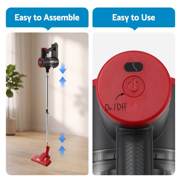 devanti 3 in 1 corded stick vacuum cleaner, 16000pa strong suction, red devanti 3 in 1 corded stick vacuum cleaner, 16000pa strong suction, red